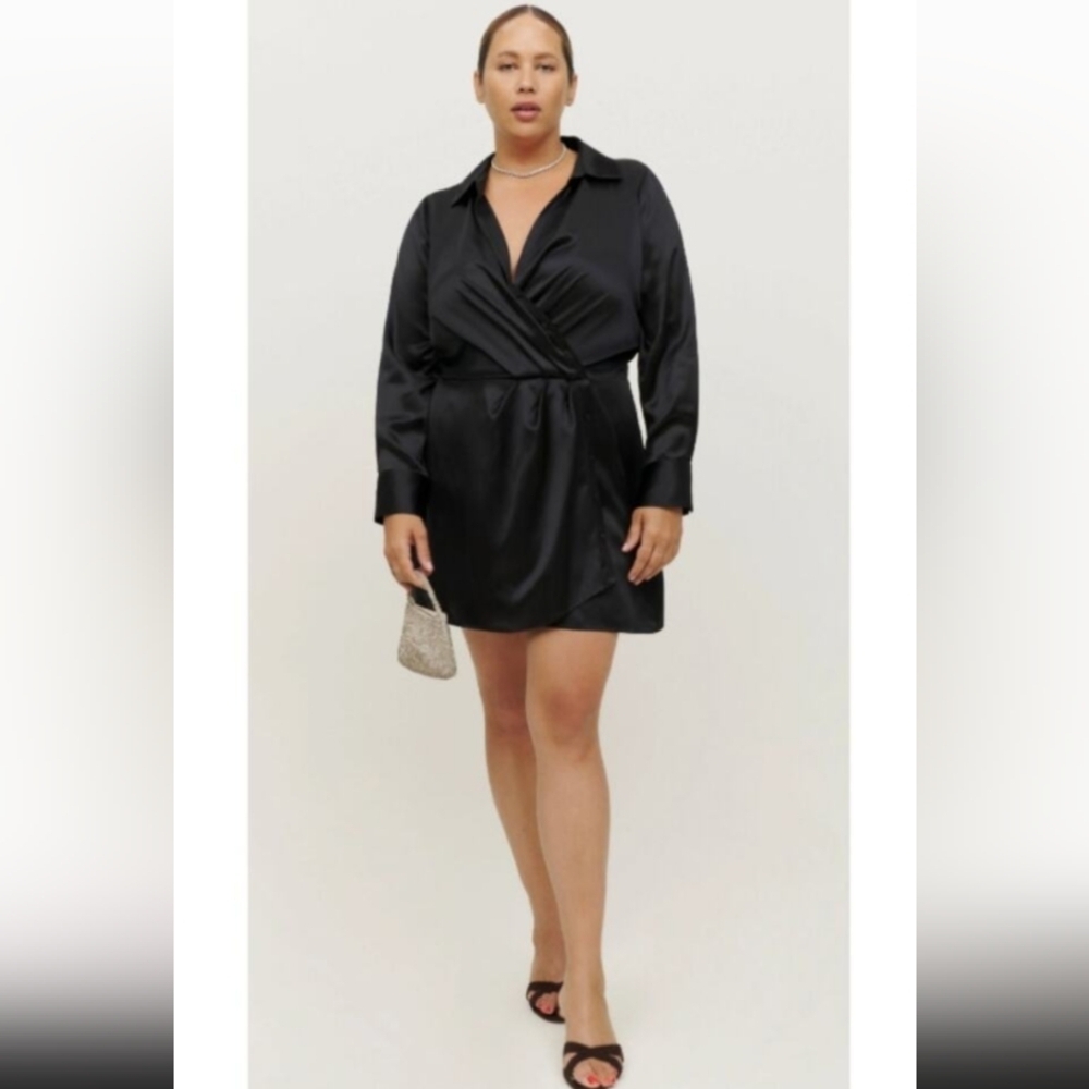 Reformation Alaine Silk Mini Black Dress